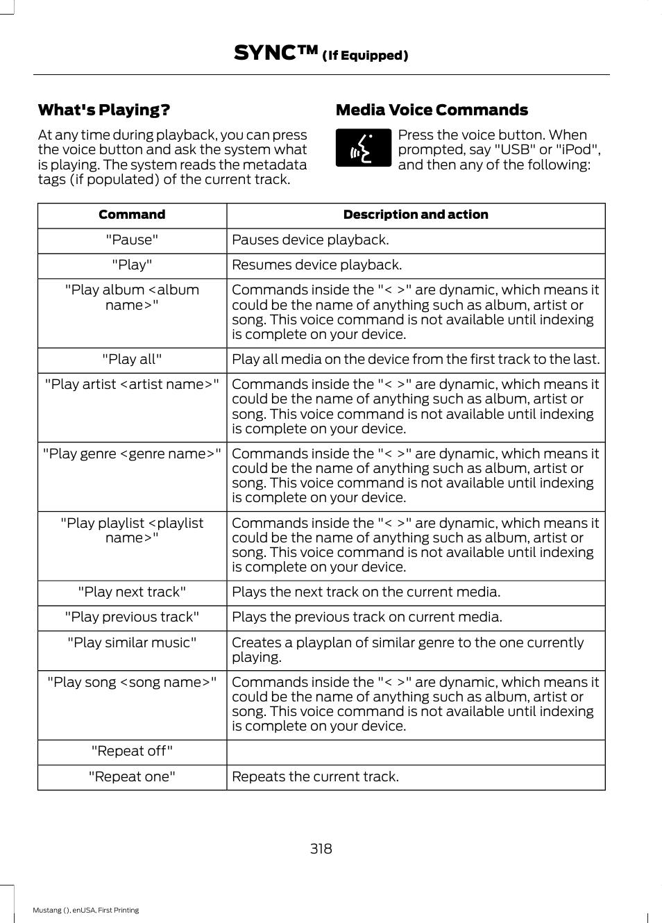 Sync | FORD 2015 Mustang User Manual | Page 321 / 441