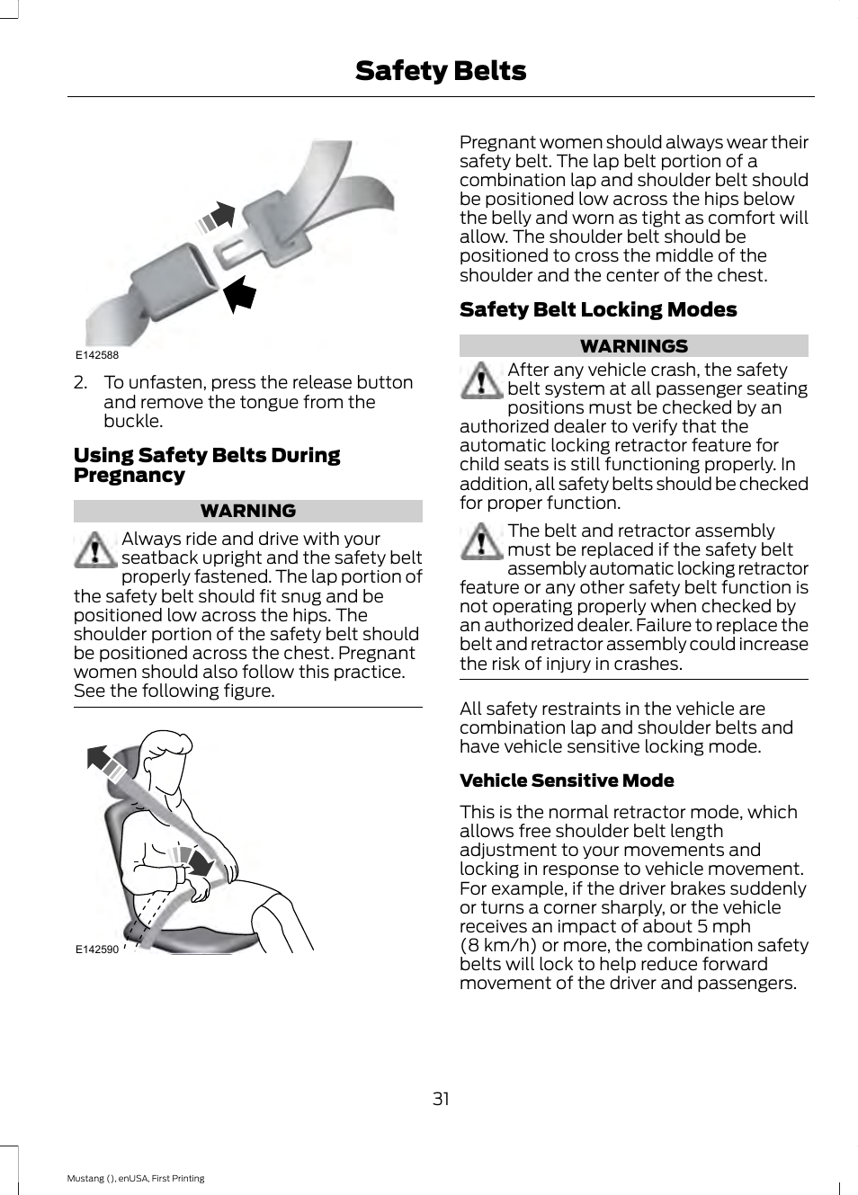 Safety belts | FORD 2015 Mustang User Manual | Page 34 / 441