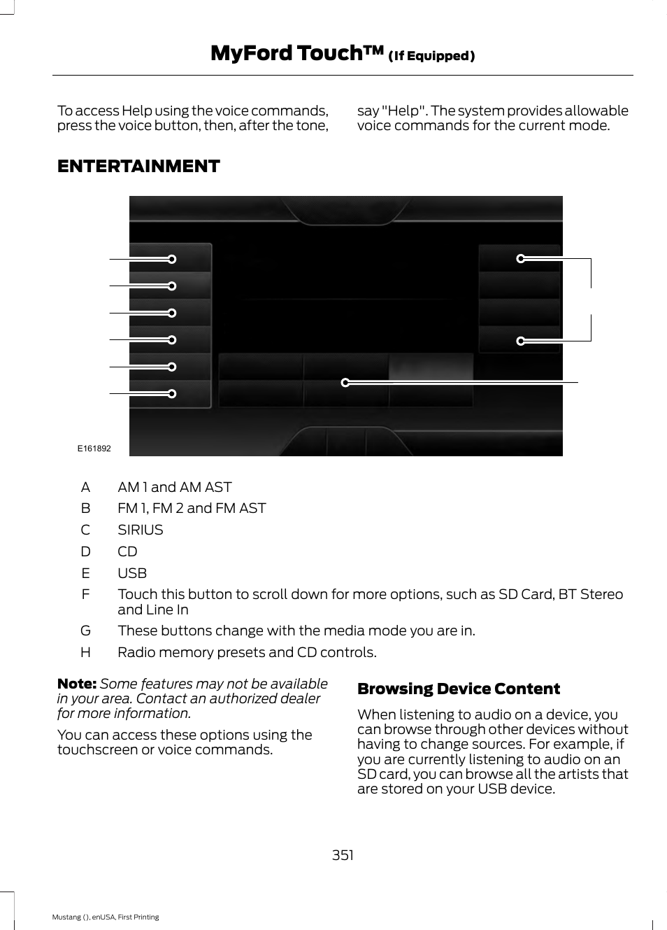 Entertainment, Myford touch | FORD 2015 Mustang User Manual | Page 354 / 441