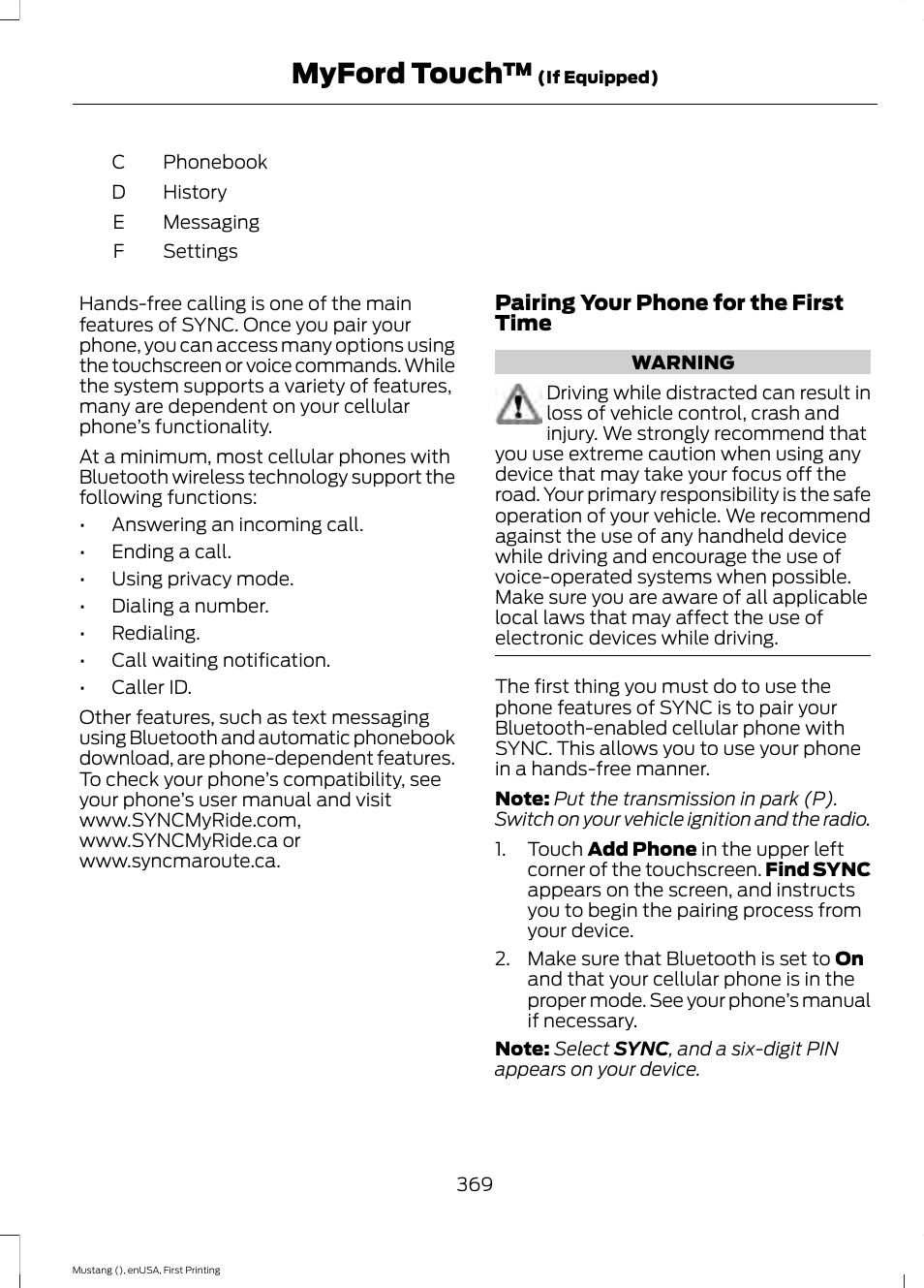 Myford touch | FORD 2015 Mustang User Manual | Page 372 / 441