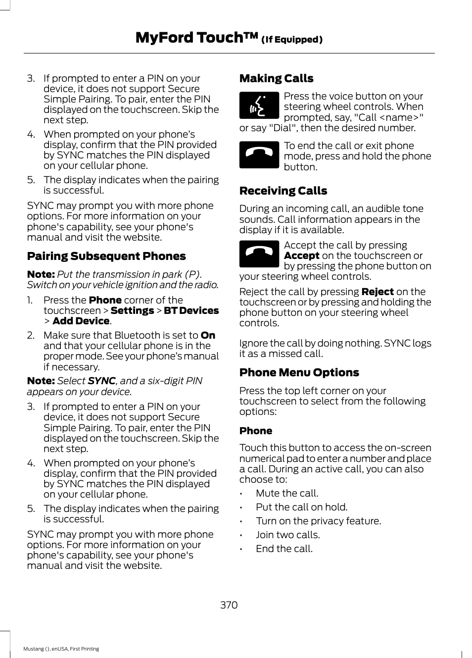 Myford touch | FORD 2015 Mustang User Manual | Page 373 / 441