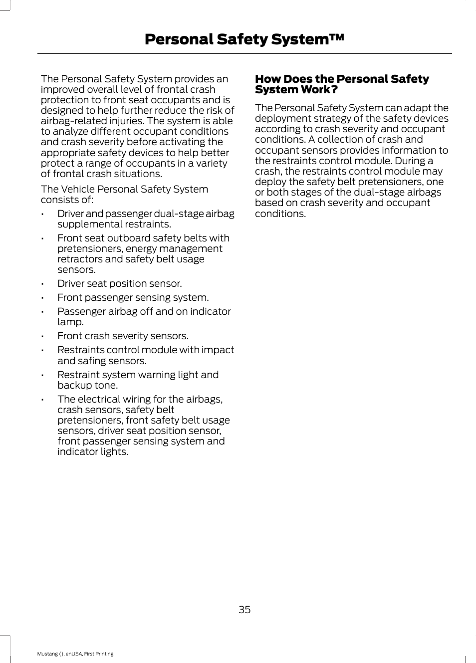 Personal safety system | FORD 2015 Mustang User Manual | Page 38 / 441
