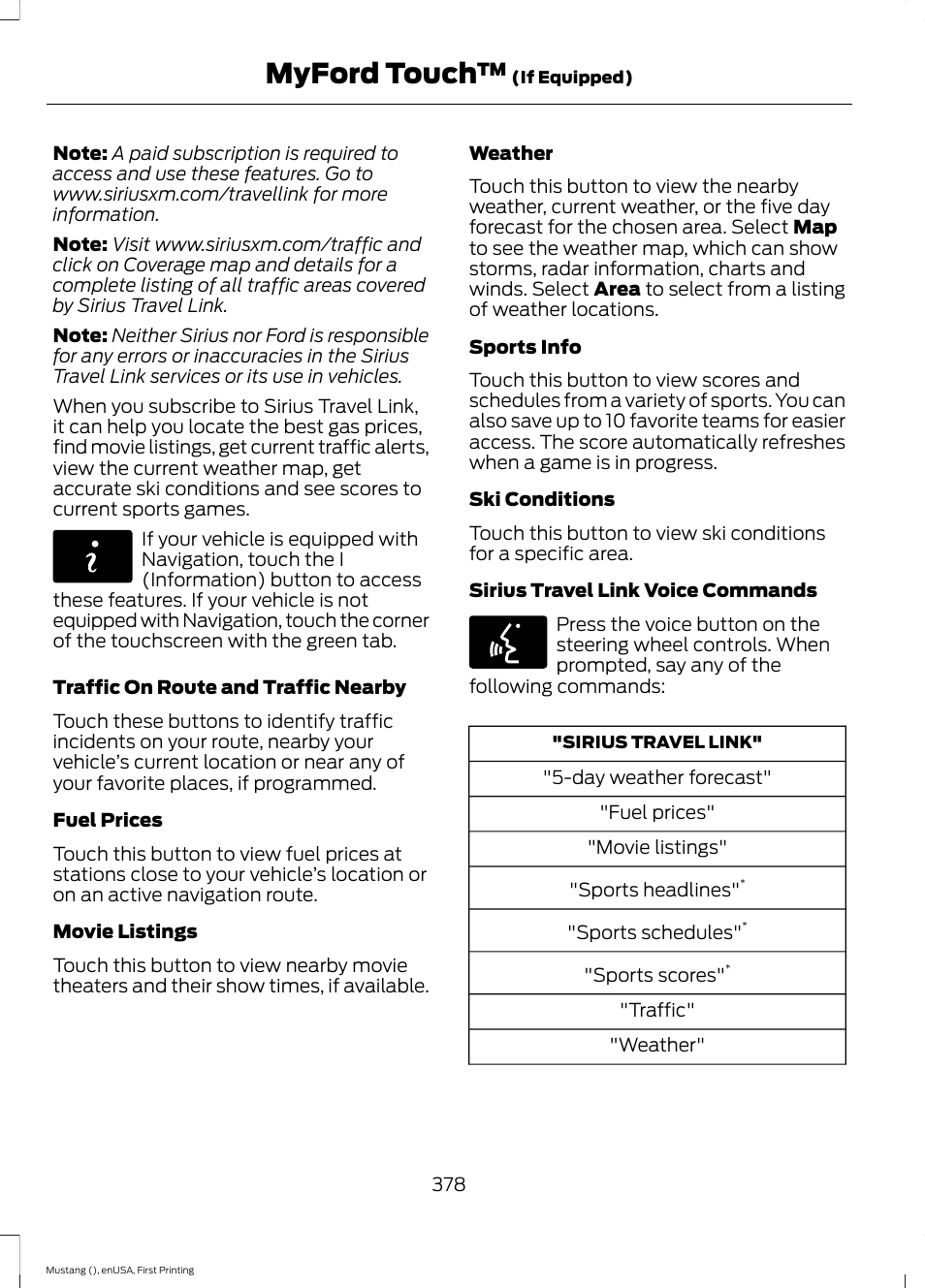 Myford touch | FORD 2015 Mustang User Manual | Page 381 / 441
