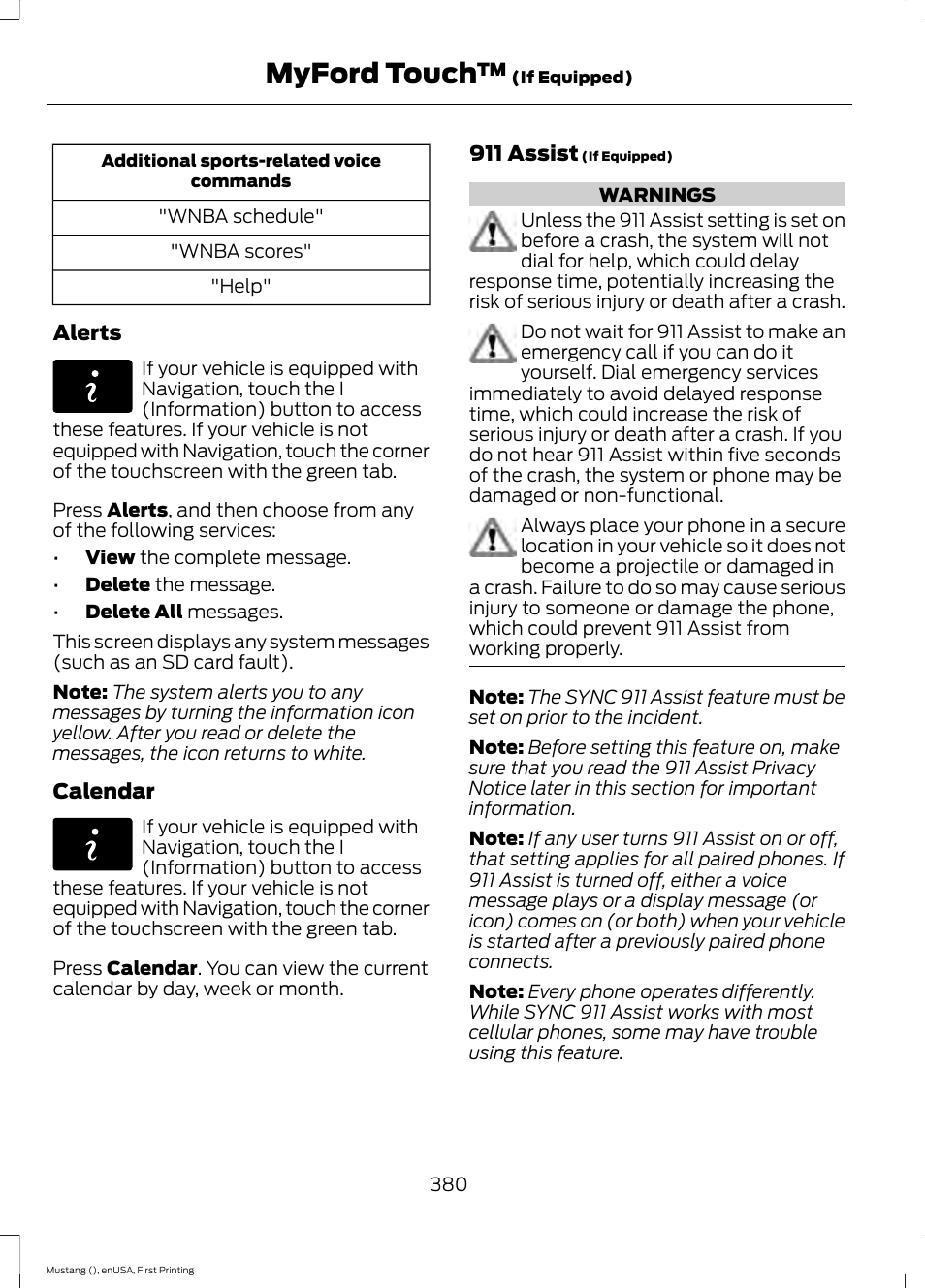 Myford touch | FORD 2015 Mustang User Manual | Page 383 / 441