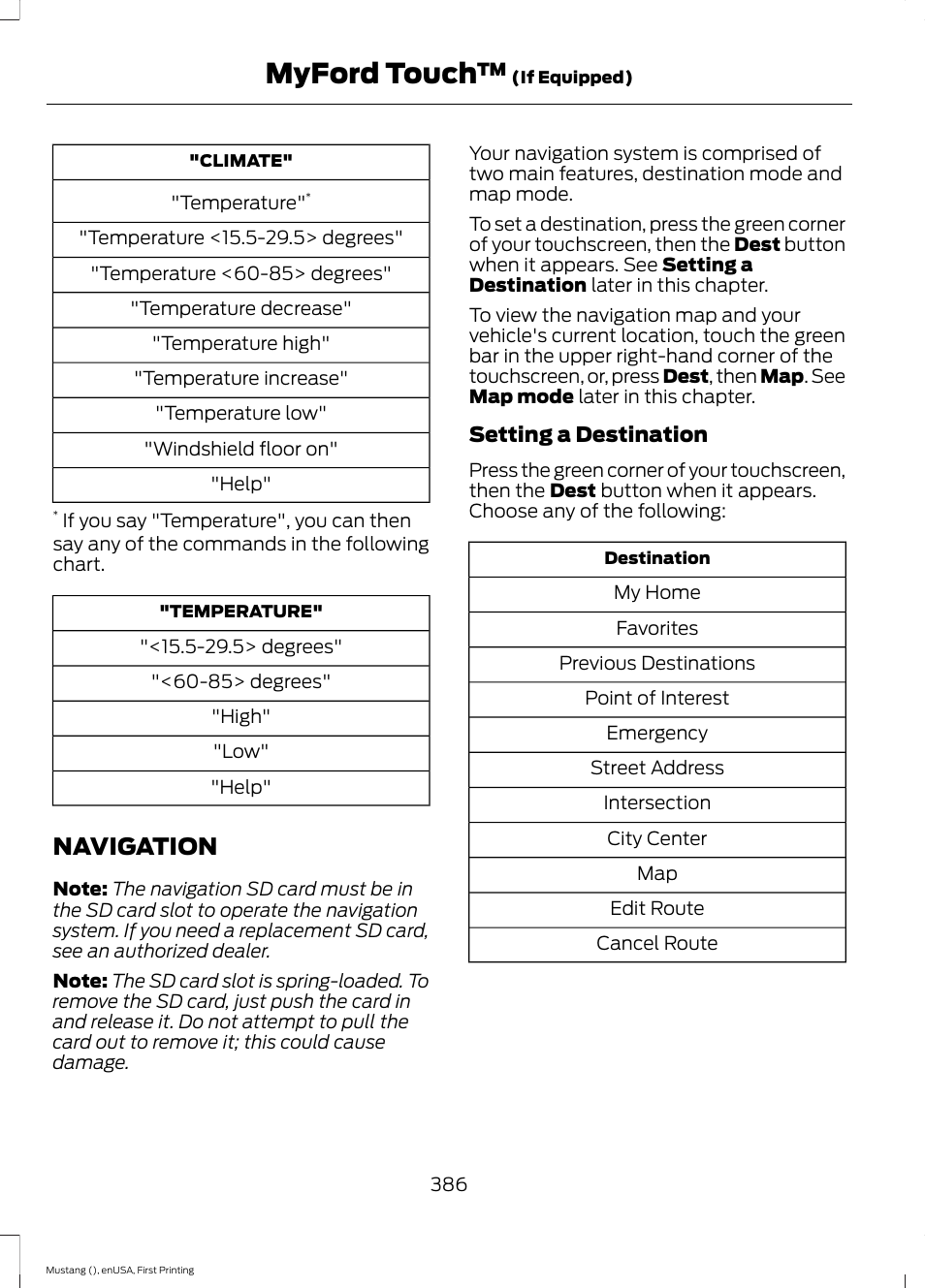 Navigation, Myford touch | FORD 2015 Mustang User Manual | Page 389 / 441