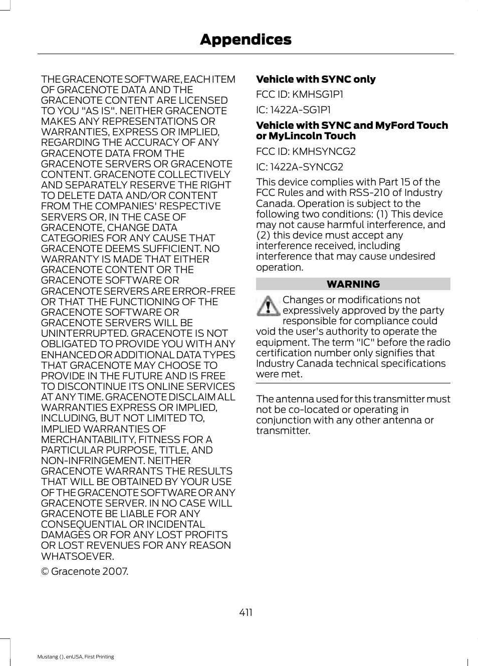 Appendices | FORD 2015 Mustang User Manual | Page 414 / 441