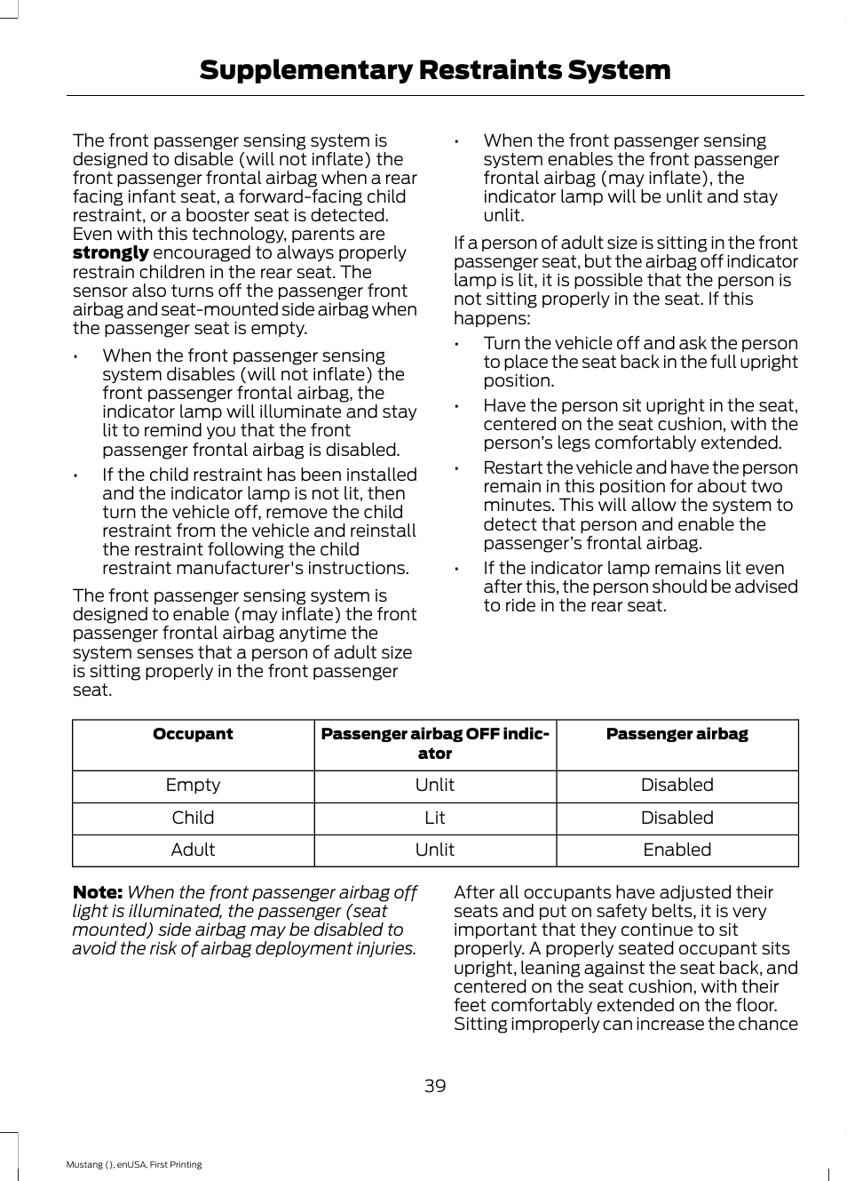 Supplementary restraints system | FORD 2015 Mustang User Manual | Page 42 / 441