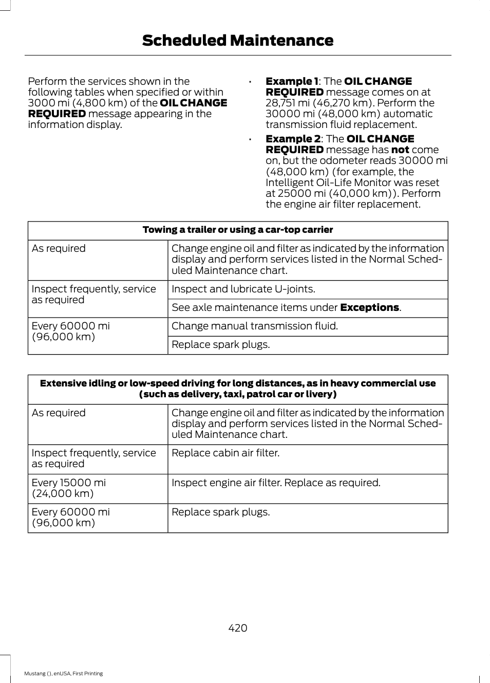 Scheduled maintenance | FORD 2015 Mustang User Manual | Page 423 / 441