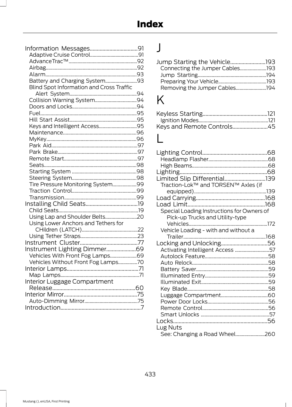 Index | FORD 2015 Mustang User Manual | Page 436 / 441