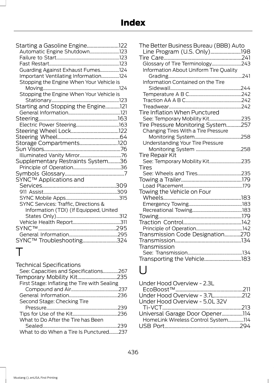 Index | FORD 2015 Mustang User Manual | Page 439 / 441