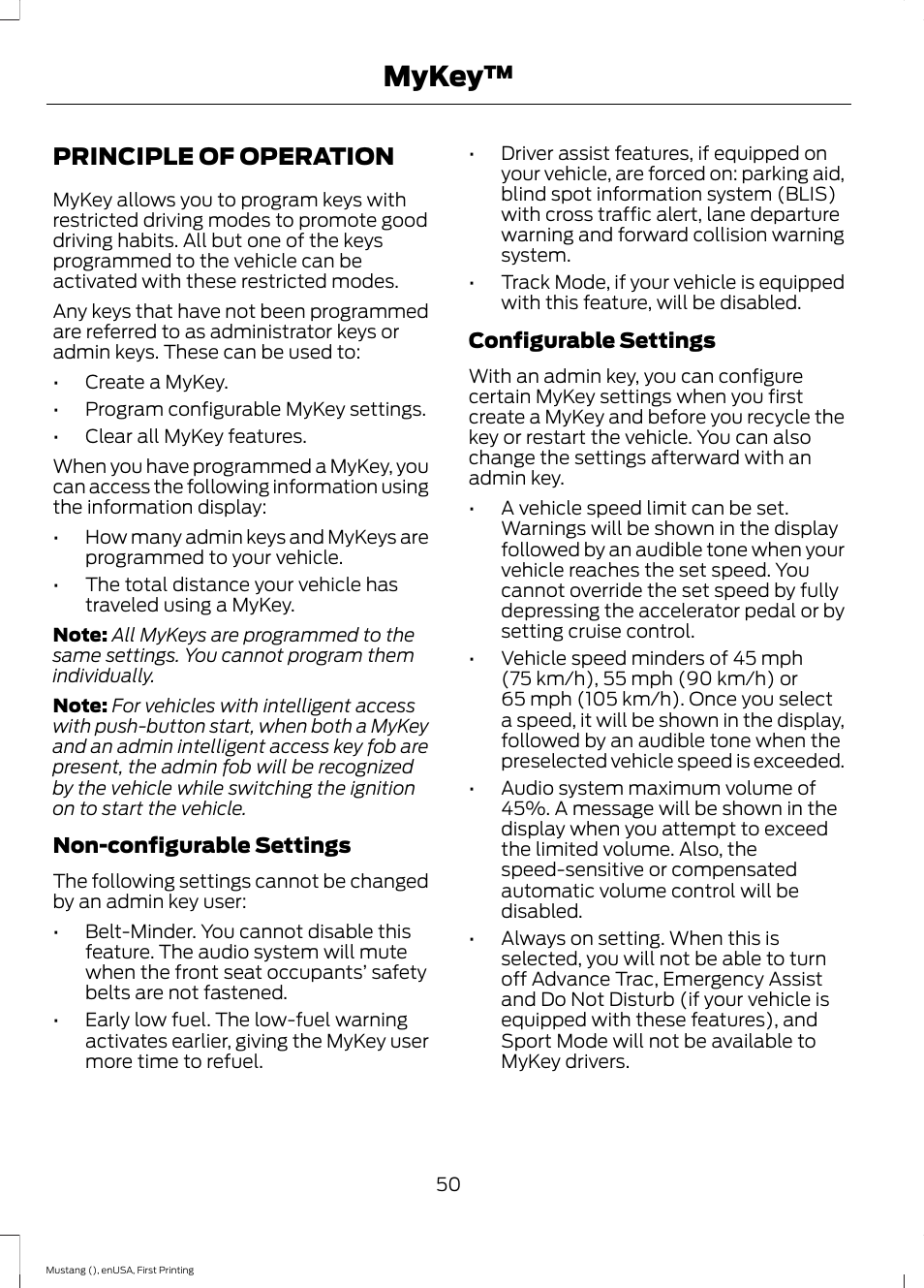 Mykey, Principle of operation | FORD 2015 Mustang User Manual | Page 53 / 441