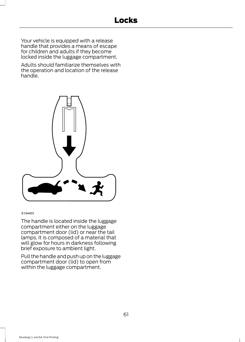 Locks | FORD 2015 Mustang User Manual | Page 64 / 441