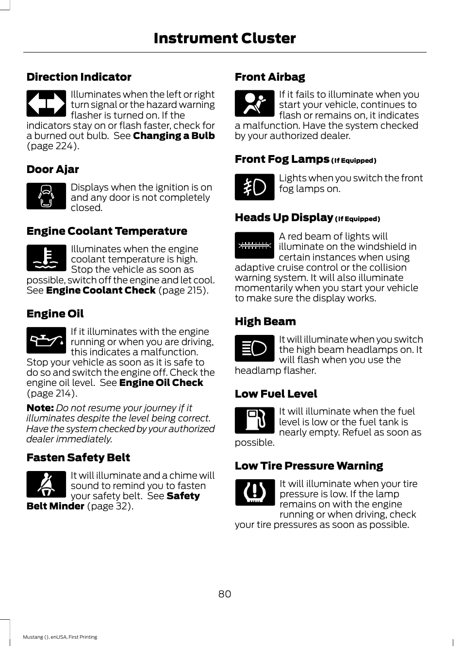 Instrument cluster | FORD 2015 Mustang User Manual | Page 83 / 441