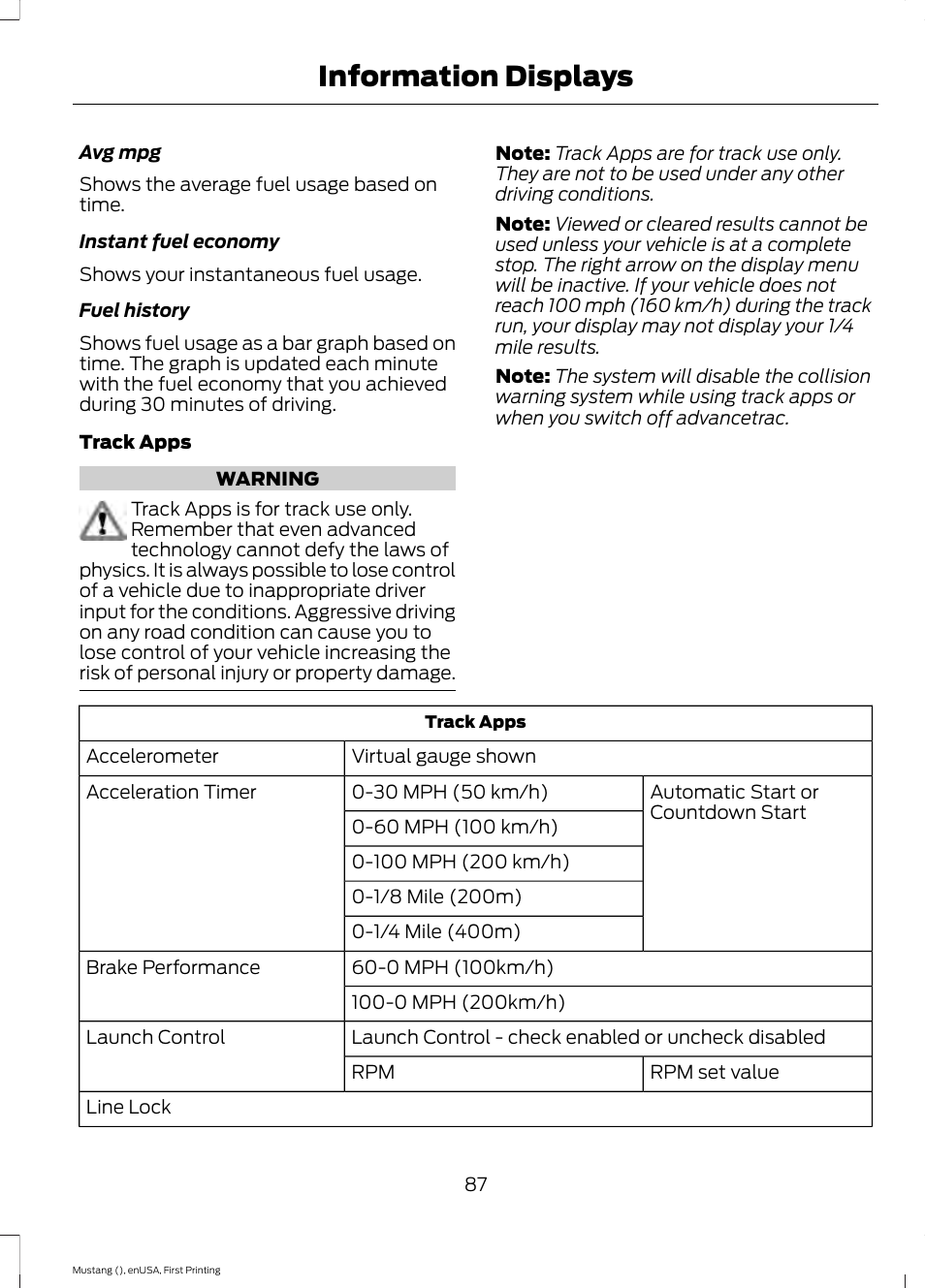 Information displays | FORD 2015 Mustang User Manual | Page 90 / 441