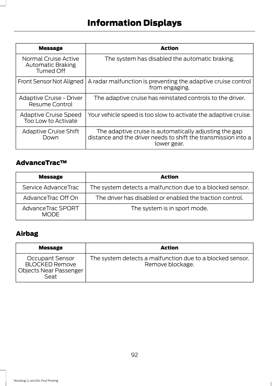 Information displays | FORD 2015 Mustang User Manual | Page 95 / 441
