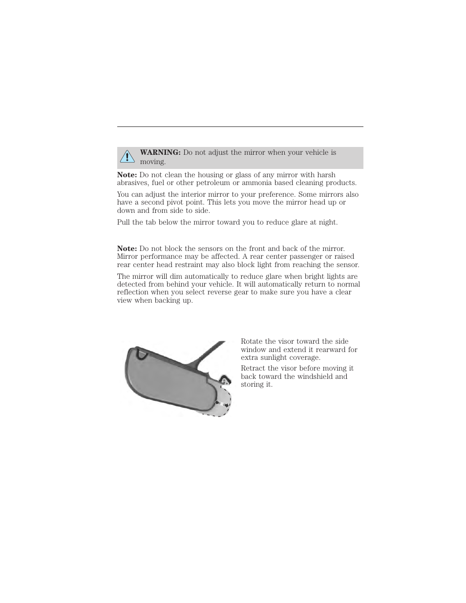 Interior mirror, Auto-dimming mirror (if equipped), Sun visors | Slide-on-rod, Interior mirrors, 100 windows and mirrors | FORD 2015 Taurus User Manual | Page 101 / 558