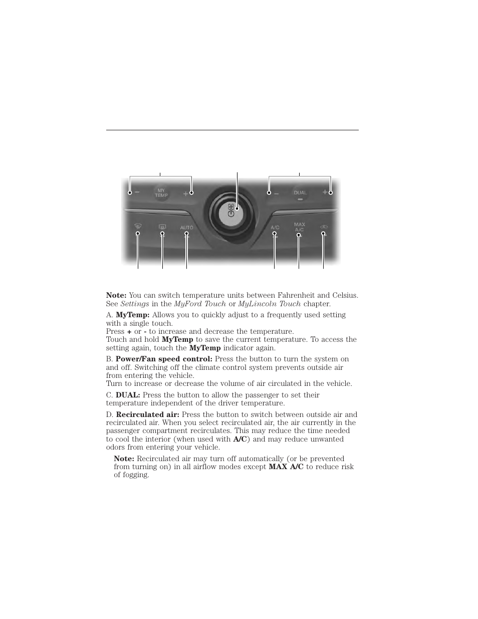 Automatic climate control (with mytemp), Climate control 135 | FORD 2015 Taurus User Manual | Page 136 / 558