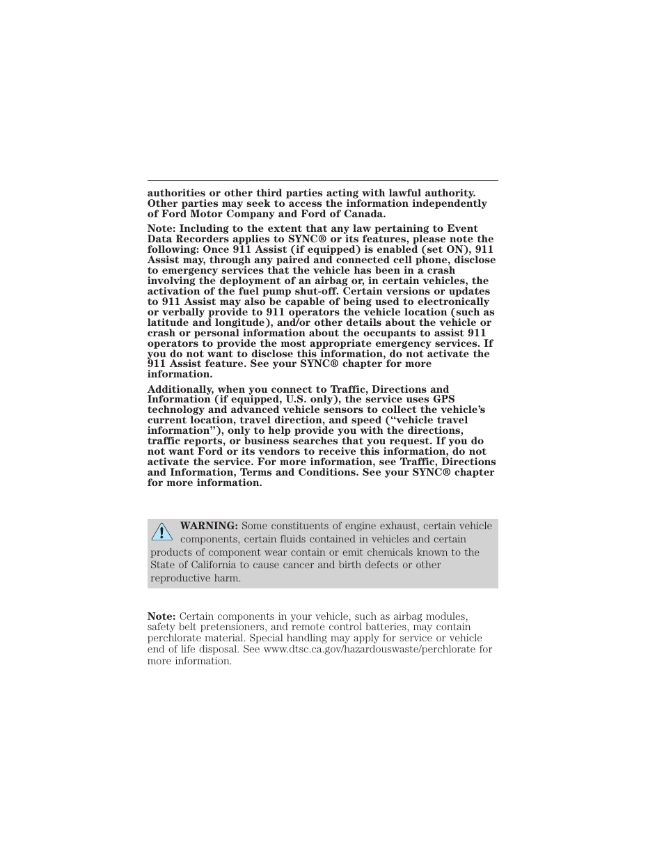 California proposition 65, Perchlorate material, Introduction 13 | FORD 2015 Taurus User Manual | Page 14 / 558