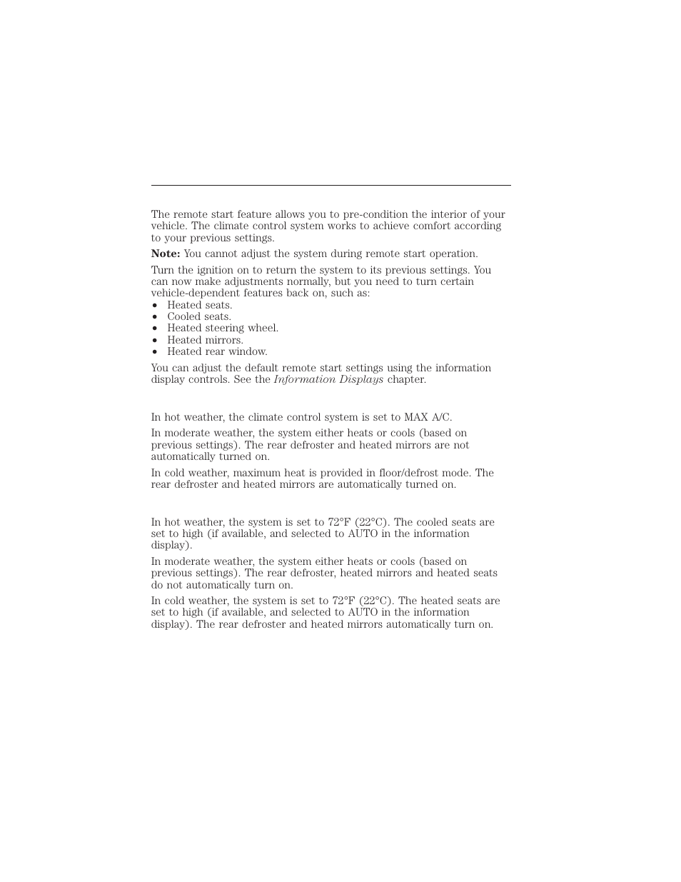 Remote start (if equipped), Manual climate systems, Automatic settings | Climate control 141 | FORD 2015 Taurus User Manual | Page 142 / 558
