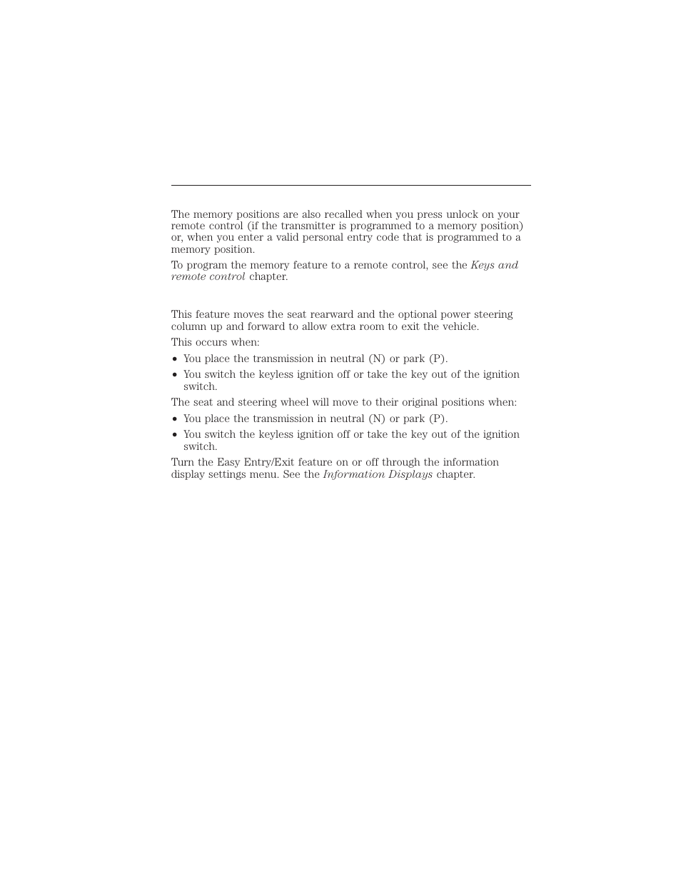 Easy entry and exit feature (if equipped), 150 seats | FORD 2015 Taurus User Manual | Page 151 / 558
