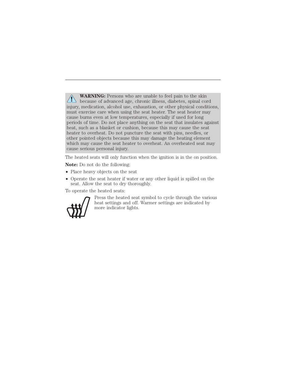 Heated seats (if equipped), Heated seats, Seats 151 | FORD 2015 Taurus User Manual | Page 152 / 558