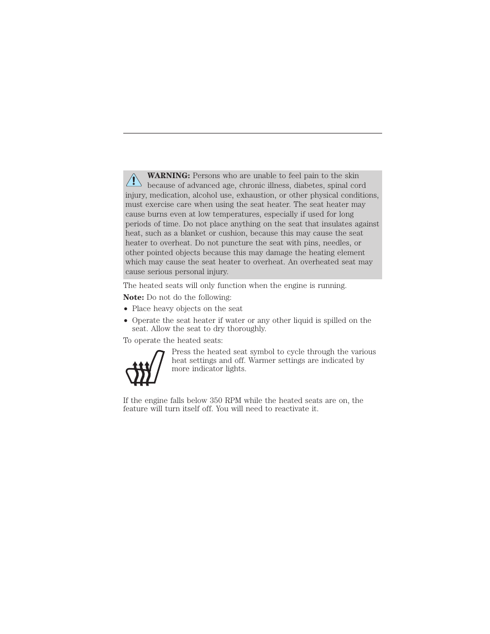 Climate controlled seats (if equipped), Heated seats, Heated and ventilated seats | 152 seats | FORD 2015 Taurus User Manual | Page 153 / 558