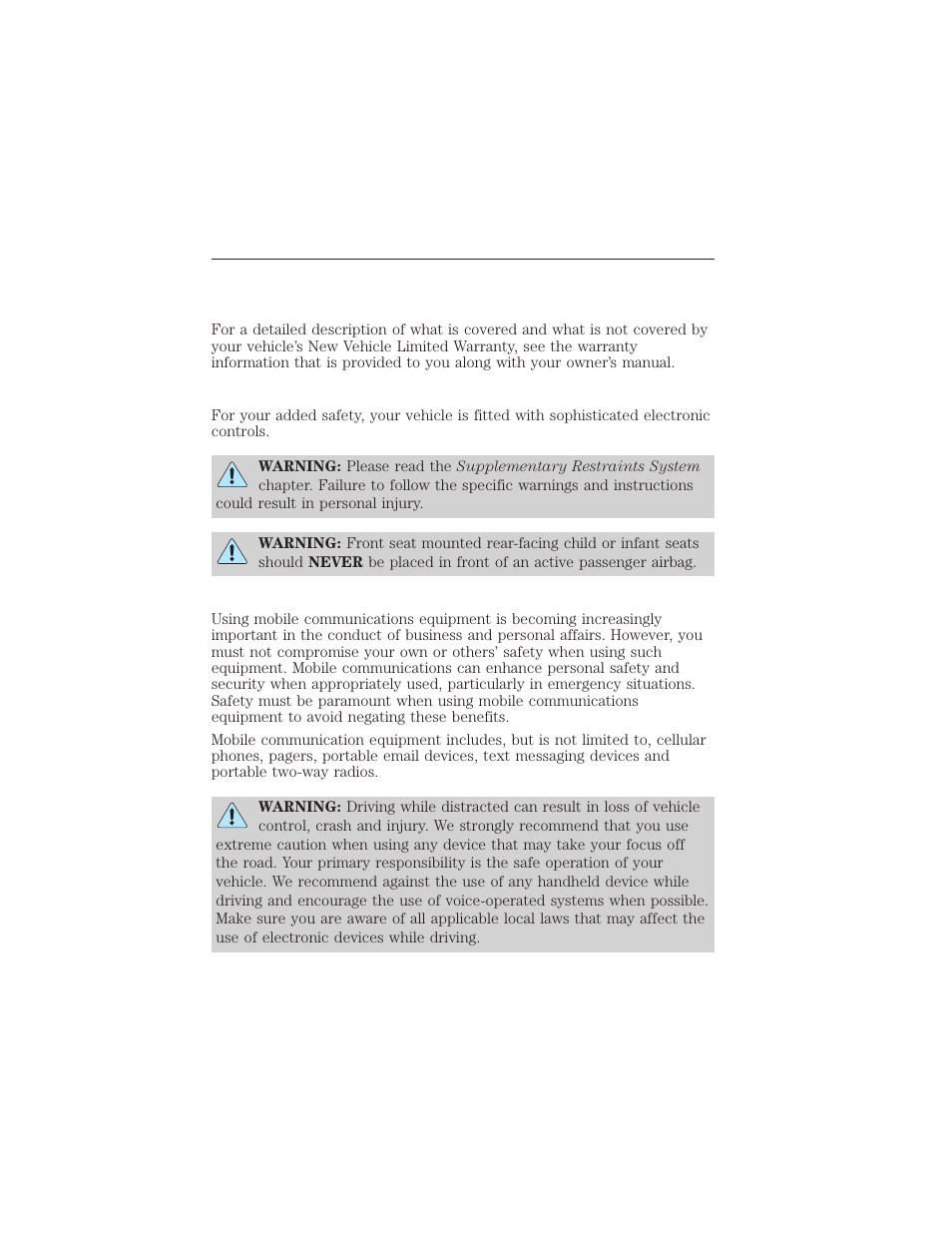 Special notices, New vehicle limited warranty, Special instructions | Mobile communications equipment, Introduction 15 | FORD 2015 Taurus User Manual | Page 16 / 558
