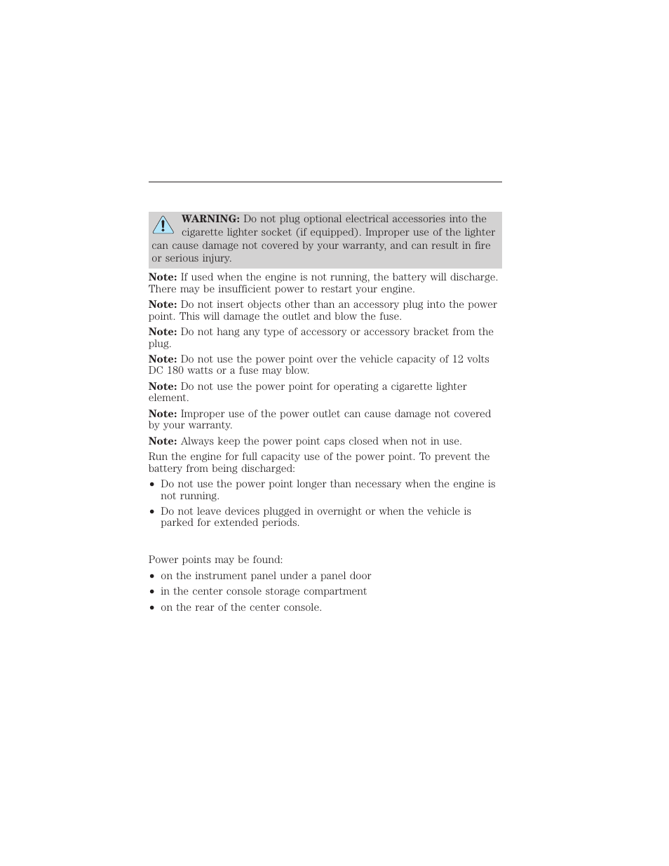 Auxiliary power points, Locations, Auxiliary power points 161 | FORD 2015 Taurus User Manual | Page 162 / 558