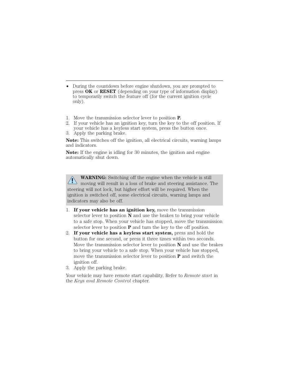 Stopping the engine when your vehicle is moving, Starting and stopping the engine 169 | FORD 2015 Taurus User Manual | Page 170 / 558