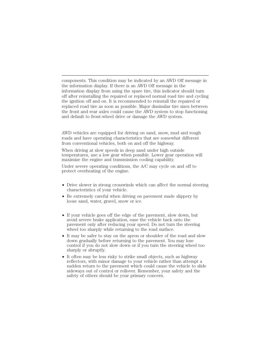 Basic operating principles in special conditions, If your vehicle goes off the edge of the pavement, All-wheel drive (if equipped) 189 | FORD 2015 Taurus User Manual | Page 190 / 558