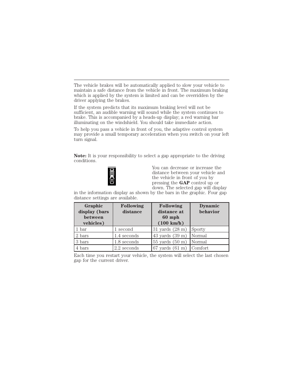 Setting the gap distance, 216 cruise control | FORD 2015 Taurus User Manual | Page 217 / 558