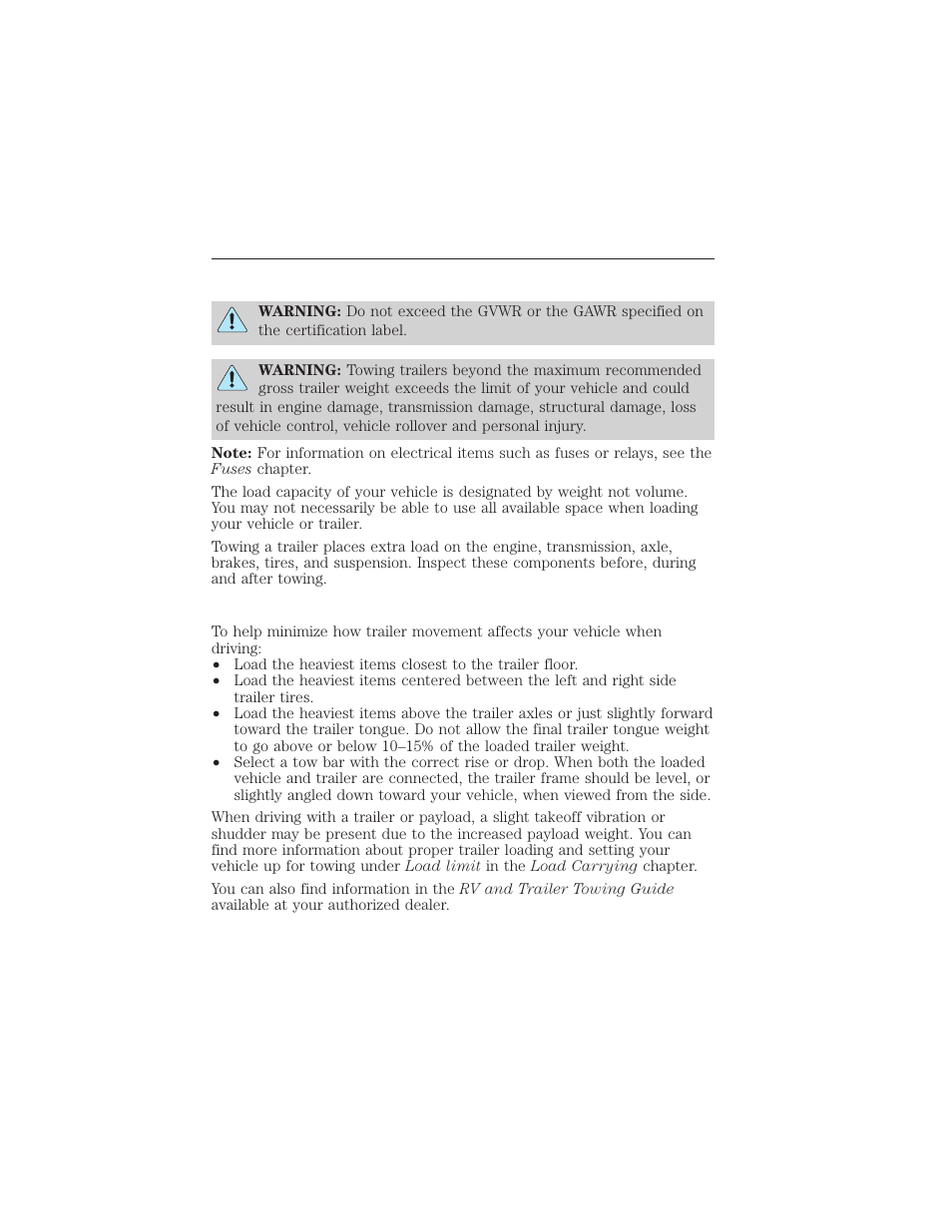 Towing, Towing a trailer, Load placement | Trailer towing, Towing 247 | FORD 2015 Taurus User Manual | Page 248 / 558