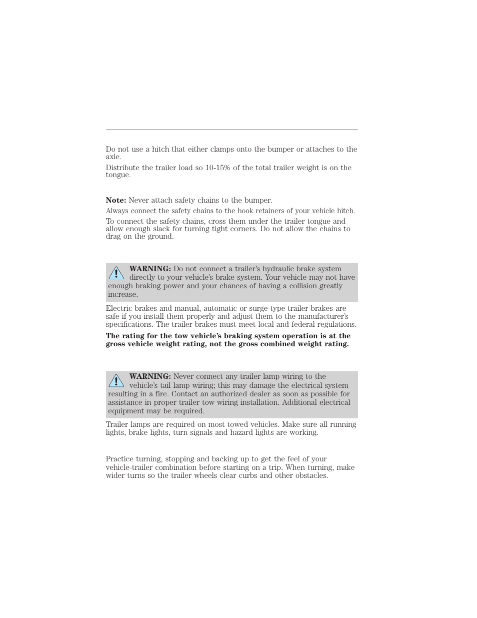 Hitches, Safety chains, Trailer brakes | Trailer lamps, Before towing a trailer, Towing 249 | FORD 2015 Taurus User Manual | Page 250 / 558
