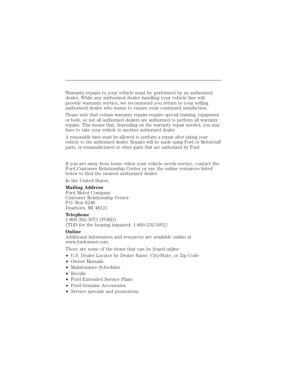 Customer assistance, Getting the services you need, Away from home | Customer assistance 263 | FORD 2015 Taurus User Manual | Page 264 / 558
