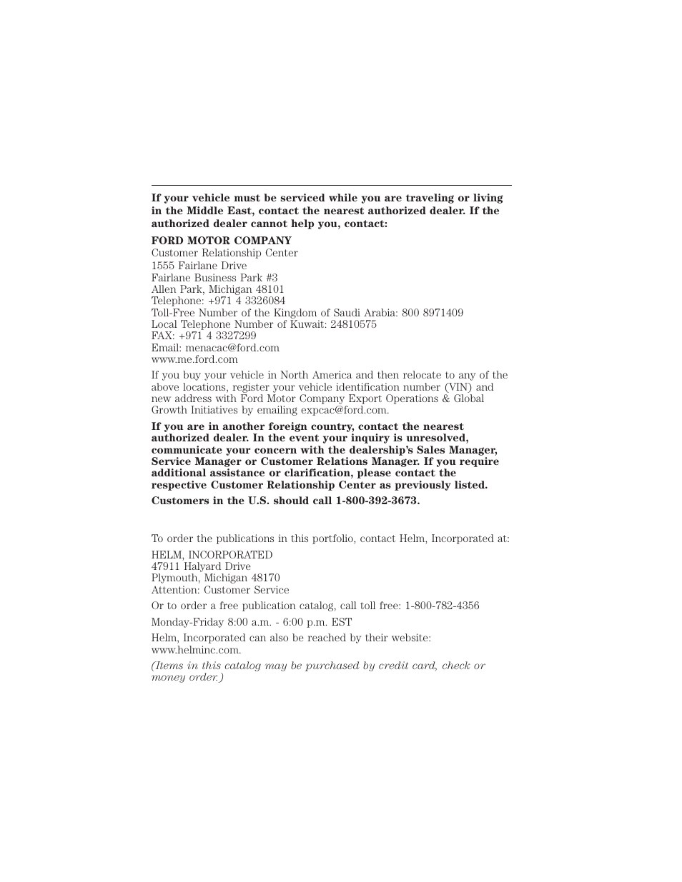 Ordering additional owner’s literature, Customer assistance 269 | FORD 2015 Taurus User Manual | Page 270 / 558