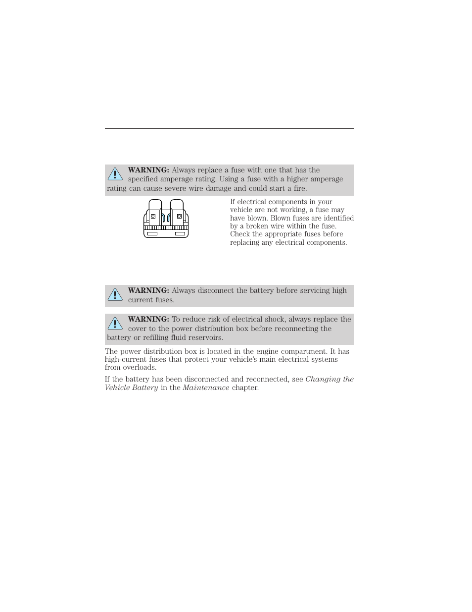 Fuses, Changing a fuse, Fuse specification chart | Power distribution box, Fuses 271 | FORD 2015 Taurus User Manual | Page 272 / 558