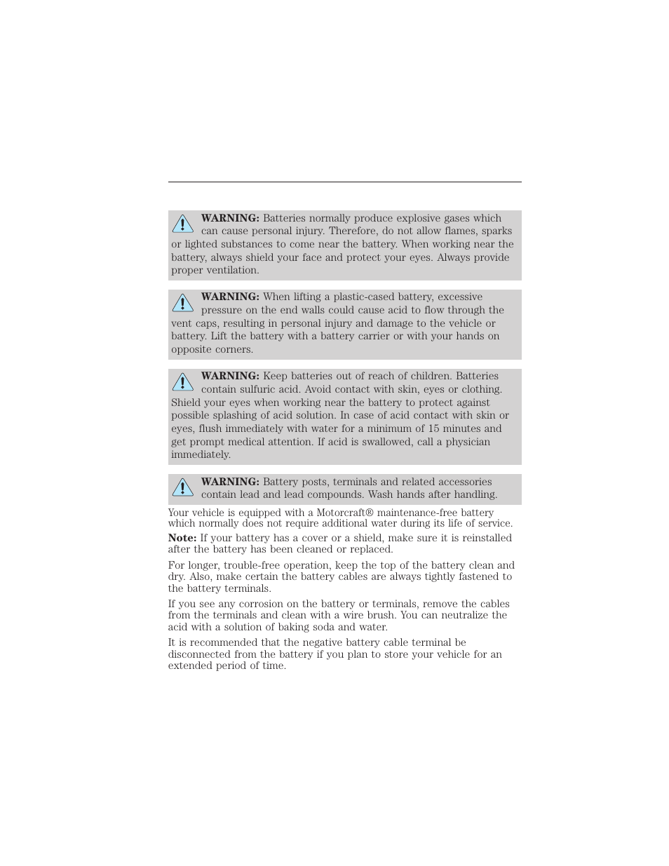Changing the vehicle battery, Battery, 298 maintenance | FORD 2015 Taurus User Manual | Page 299 / 558
