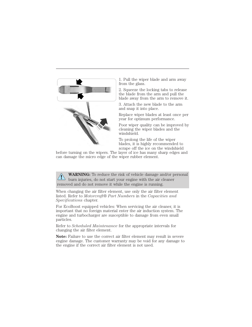 Changing the wiper blades, Air filter check, Air filter(s) | Maintenance 301 | FORD 2015 Taurus User Manual | Page 302 / 558