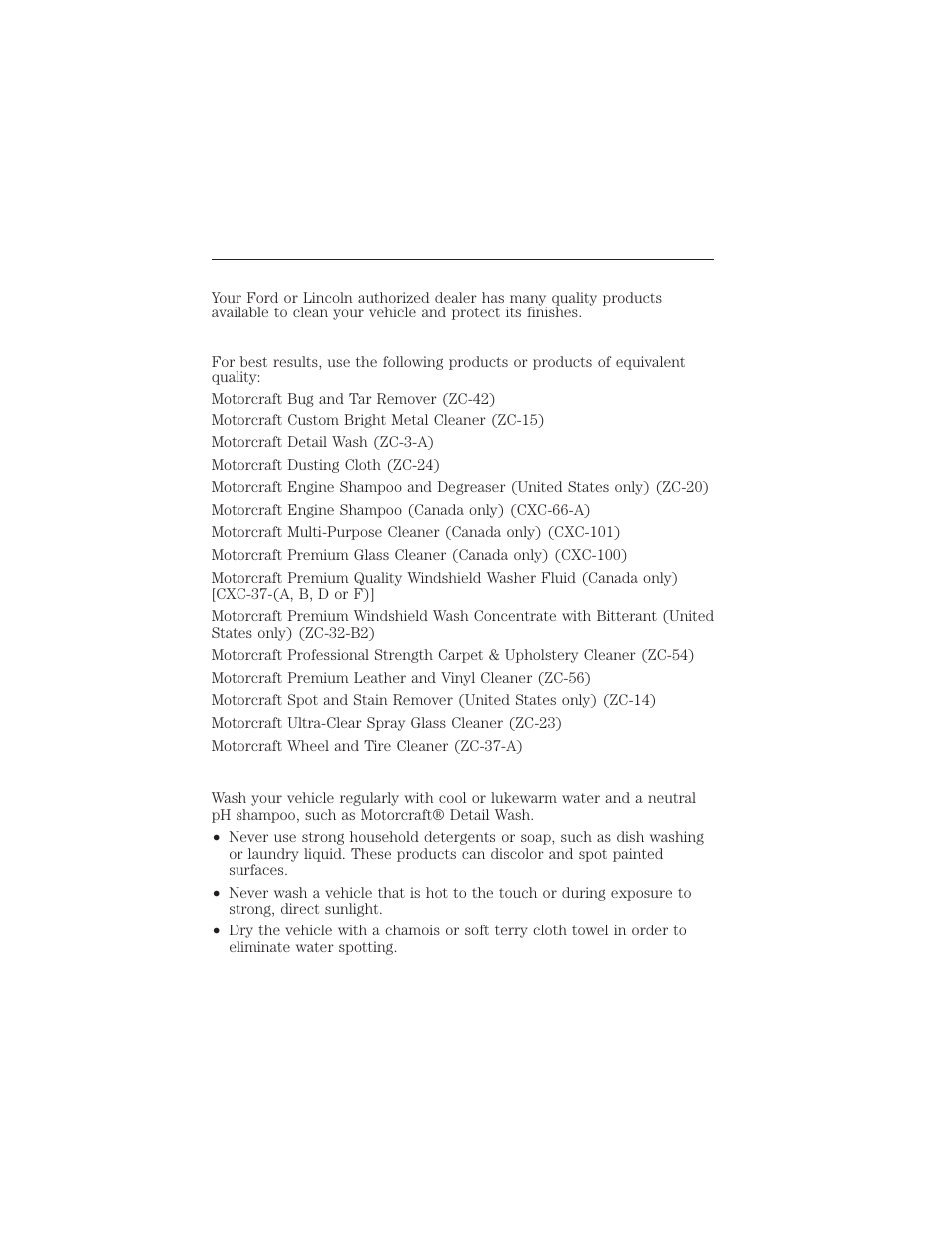 Vehicle care, General information, Cleaning products | Cleaning the exterior, Vehicle care 309 | FORD 2015 Taurus User Manual | Page 310 / 558