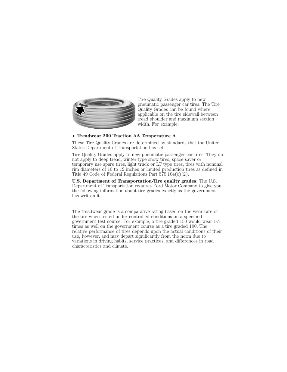 Wheels and tires, Tire care, Information about uniform tire quality grading | Treadwear, 318 wheels and tires | FORD 2015 Taurus User Manual | Page 319 / 558