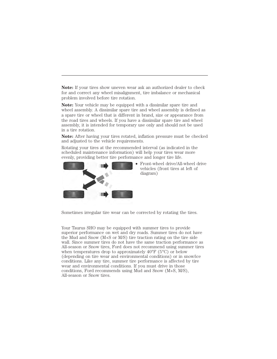 Tire rotation, Using summer tires, Wheels and tires 333 | FORD 2015 Taurus User Manual | Page 334 / 558