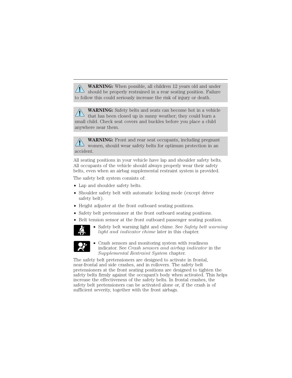 34 safety belts | FORD 2015 Taurus User Manual | Page 35 / 558
