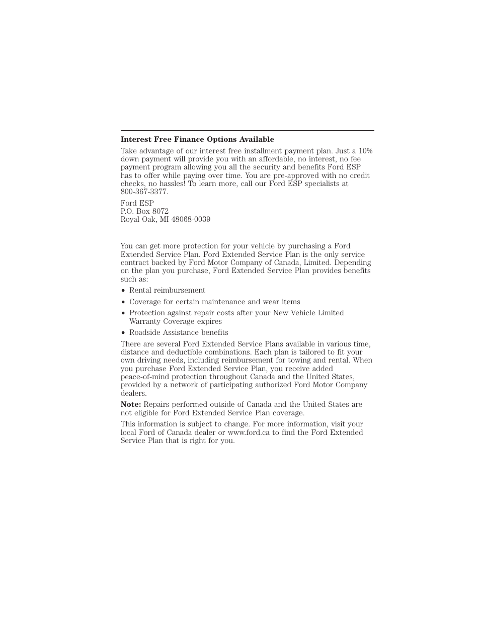 Service plans (canada only), 370 extended service plan | FORD 2015 Taurus User Manual | Page 371 / 558