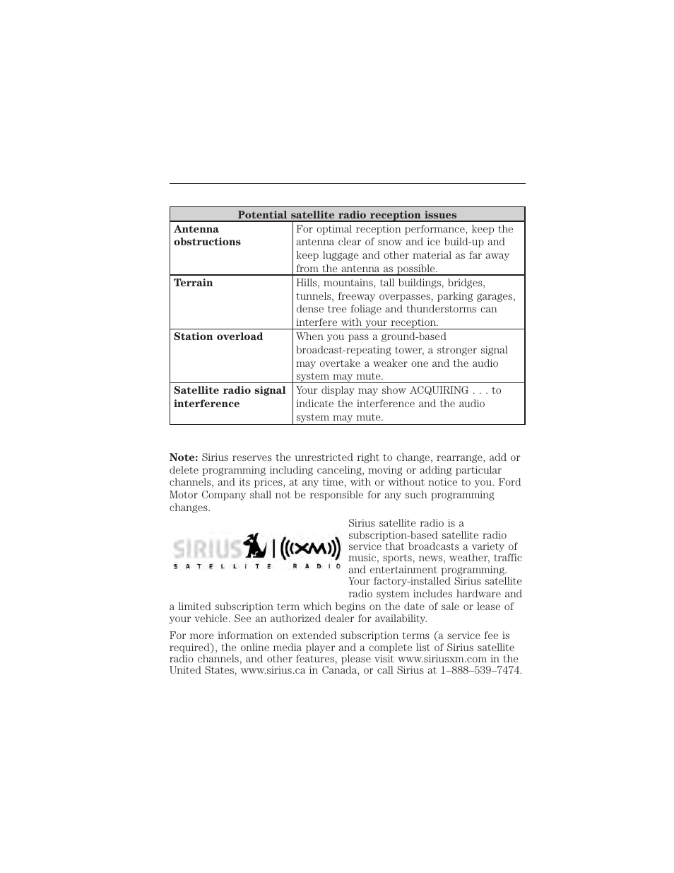 Satellite radio reception factors, Sirius satellite radio service, 384 audio system | FORD 2015 Taurus User Manual | Page 385 / 558