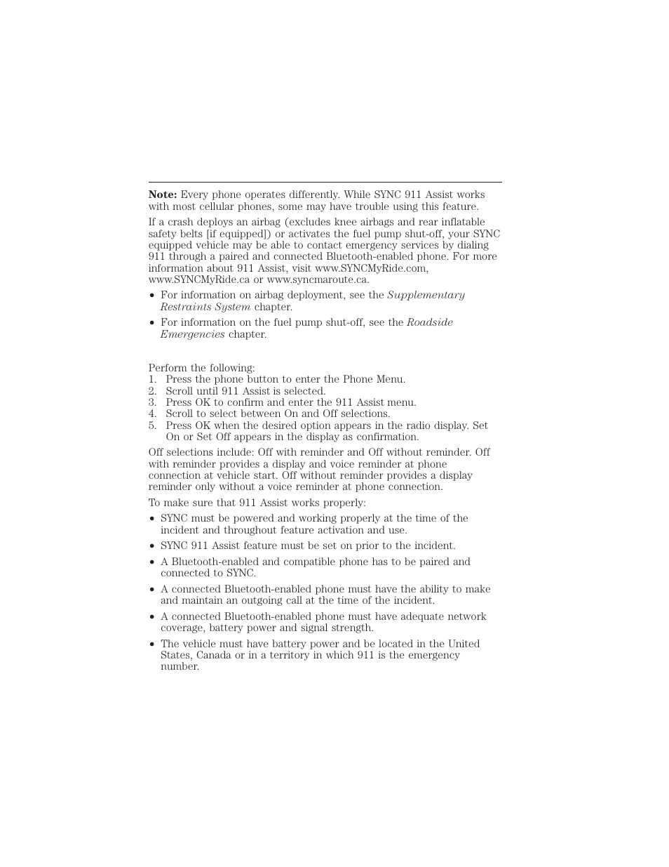 Setting 911 assist on, Sync® 409 | FORD 2015 Taurus User Manual | Page 410 / 558