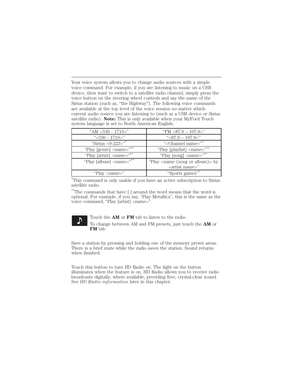 Am and fm, Memory presets, Hd radio | 448 myford touch® (if equipped) | FORD 2015 Taurus User Manual | Page 449 / 558