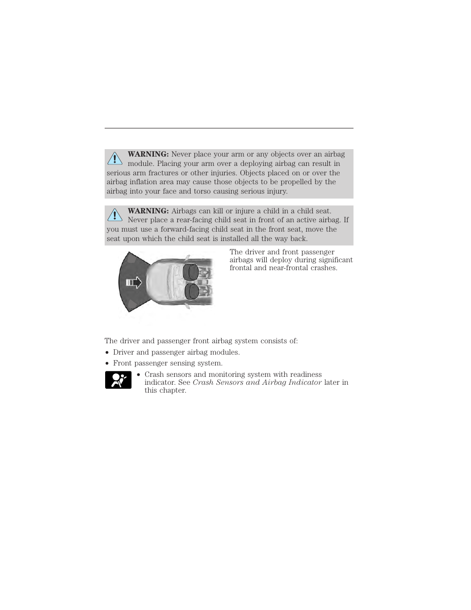 Driver and passenger airbags, Supplementary restraints system 45 | FORD 2015 Taurus User Manual | Page 46 / 558