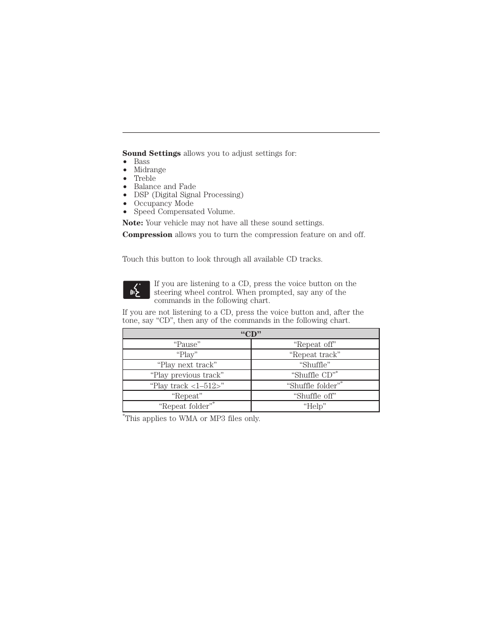 Options, Browse, Cd voice commands | 460 myford touch® (if equipped) | FORD 2015 Taurus User Manual | Page 461 / 558