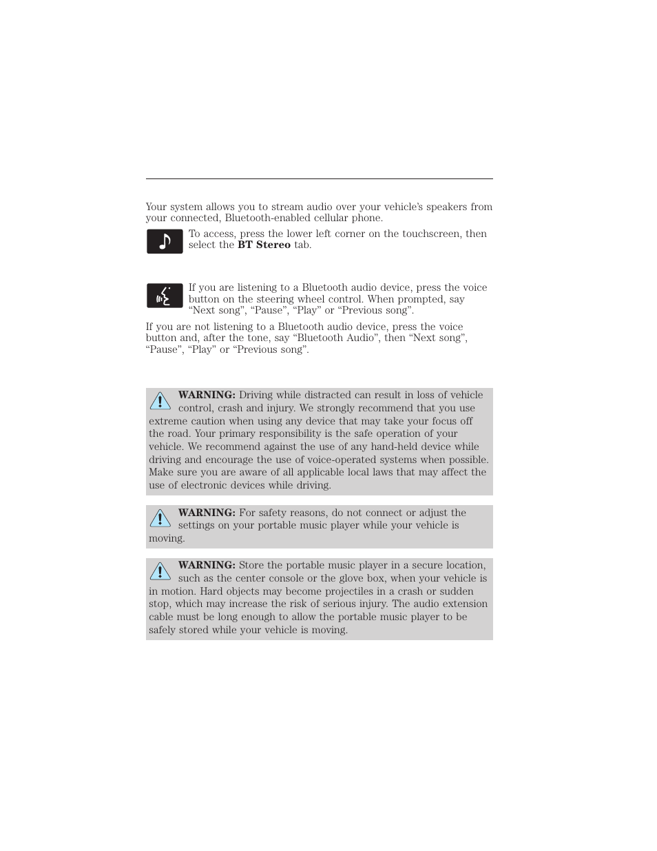 Bluetooth audio, Bluetooth audio voice commands, A/v inputs | Myford touch® (if equipped) 465 | FORD 2015 Taurus User Manual | Page 466 / 558