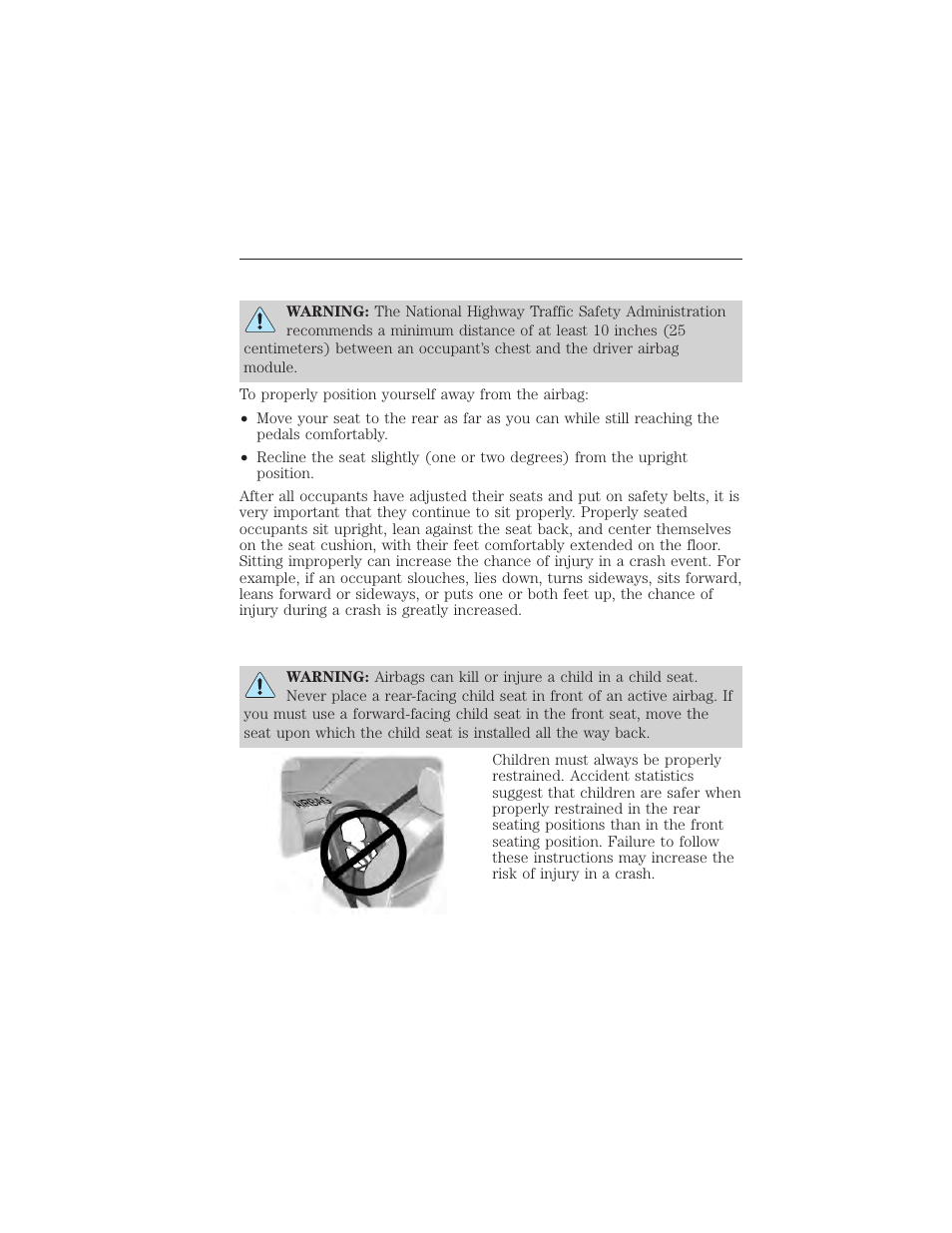 Children and airbags, 46 supplementary restraints system | FORD 2015 Taurus User Manual | Page 47 / 558